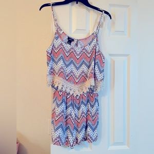 White, Pink and Blue Romper, Size L